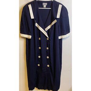 Vintage GEMINI Union Made Victorian Sailor Nautical Dress Women Plus Size 20